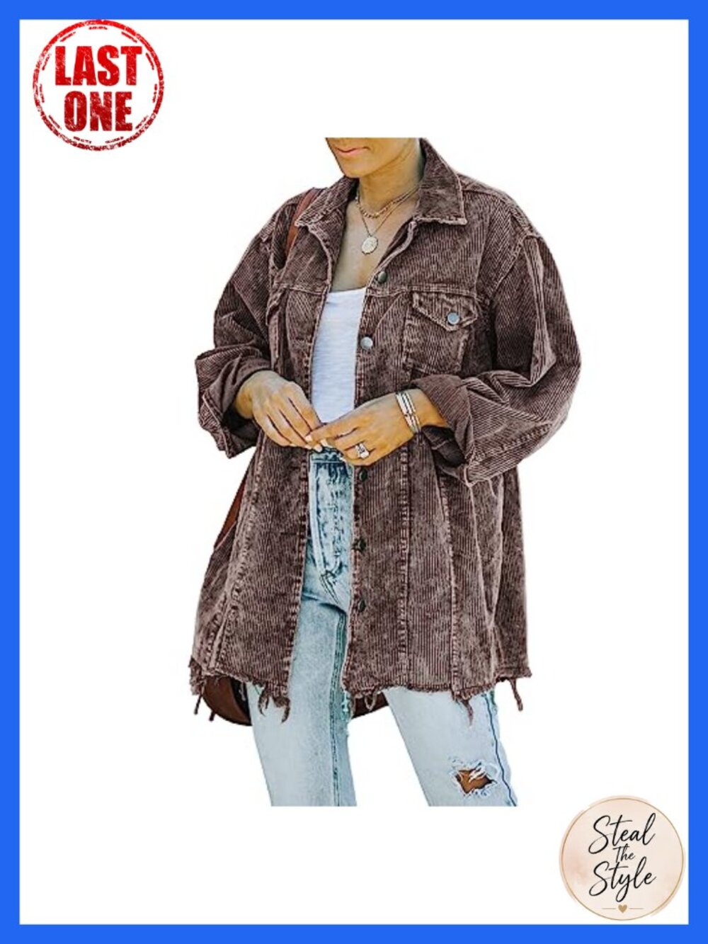 Hixiaohe Women's Corduroy Jacket Oversized Retro Button Down Coat with Pockets